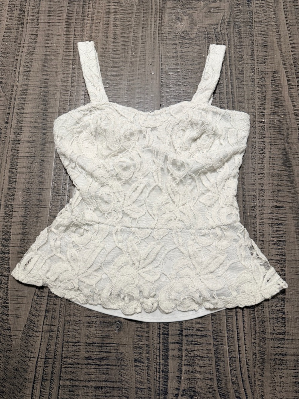 I.N. Studio Cream White Floral Lace Peplum Camisole
